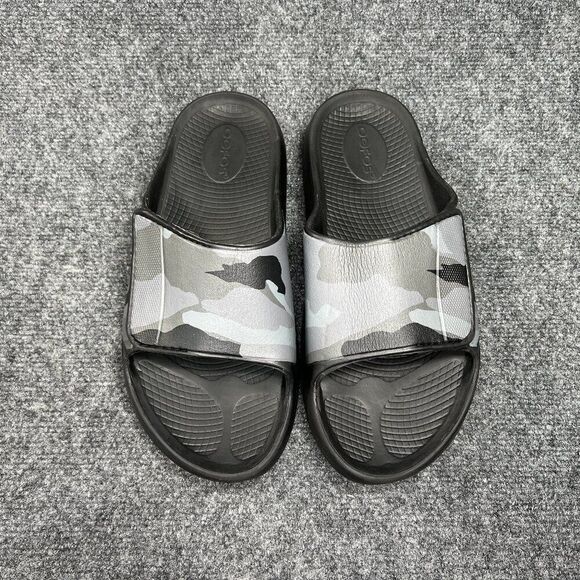 Oofos OOahh Sport Flex‎ Sandals Men\'s Size 9 Black Camo Athletic Recovery Slides